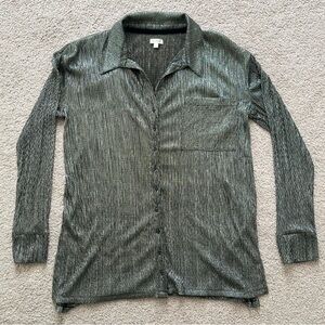 Pilcro Silver Metallic Long Sleeve Blouse Womens Size L Modern Statement Top